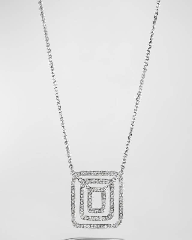 18K White Gold Piece Square Swing Pave Diamond Necklace